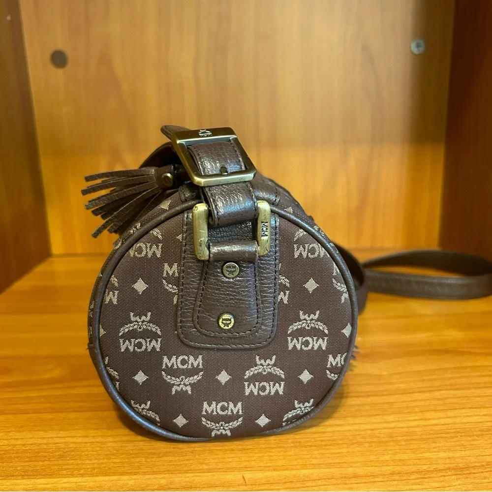 MCM 2way Cylinder/Papillon Crossbody/Shoulder Bag Brown